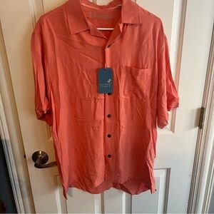 Roundtree Yorke Caribbean Shirt Soft Coral Short Sleeve Buttons NEW